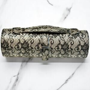 Tuscan Designs Travel Jewelry Case Black Lace Hard Roll Snap Close Velvet Inside